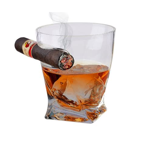 Twist Whiskey Glass with Cigar Holder – Double Old Fashioned Glass with Built-In Cigar Rest - 10 ...