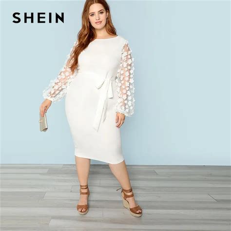 Aliexpress.com : Buy SHEIN White Floral Applique Sheer Lantern Sleeve ...