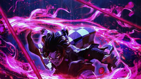 Demon Slayer Tanjiro Kamado Around Purple Lightning With Black ...