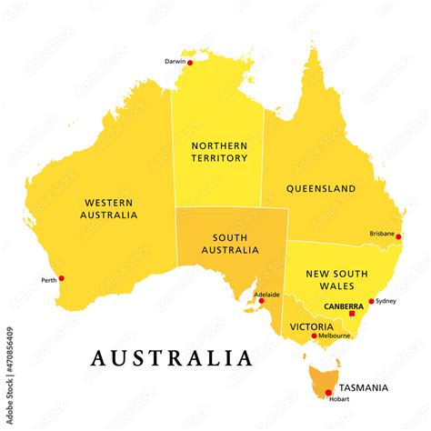 Australia Political Map With Capital Canberra National Borders Stock ...