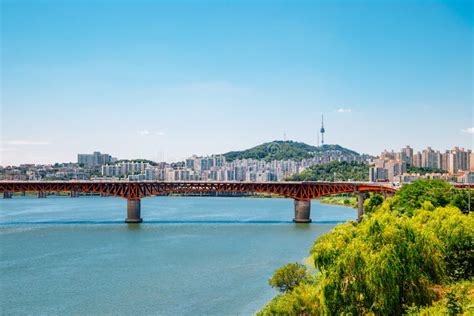 Seongsu Bridge and Seoul City View at Han River Park in Korea Stock ...