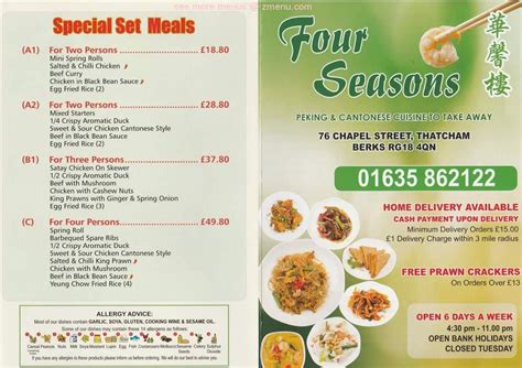 Online Menu of Four Seasons Restaurant, Thatcham, United Kingdom, RG18 4QN - Zmenu