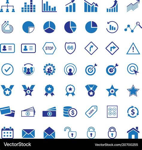 Premium blue business flat icon set Royalty Free Vector