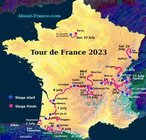 The Tour de France 2023 in English - route and map