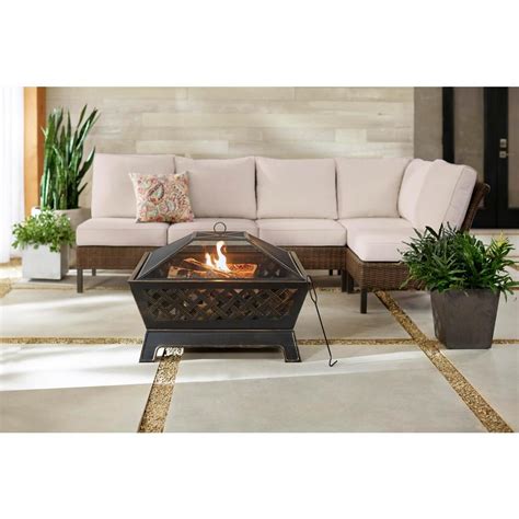 $129 Hampton Bay Tipton 34 in. Steel Deep Bowl Fire Pit in Oil Rubbed Bronze with Cover-OFW832S ...