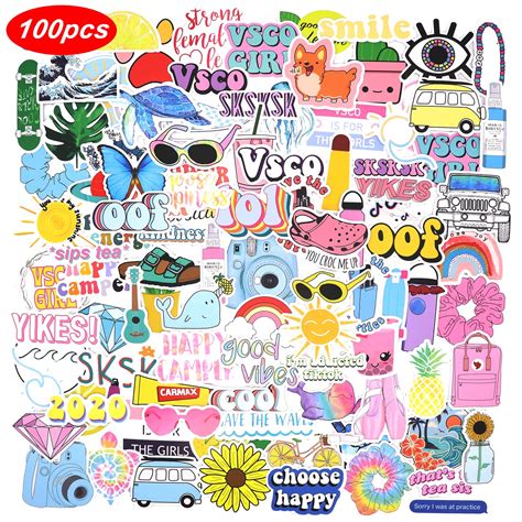 Buy 100 Pink VSCO Stickers, Aesthetic Stickers, Cute Stickers, Laptop Stickers, Vinyl Stickers ...