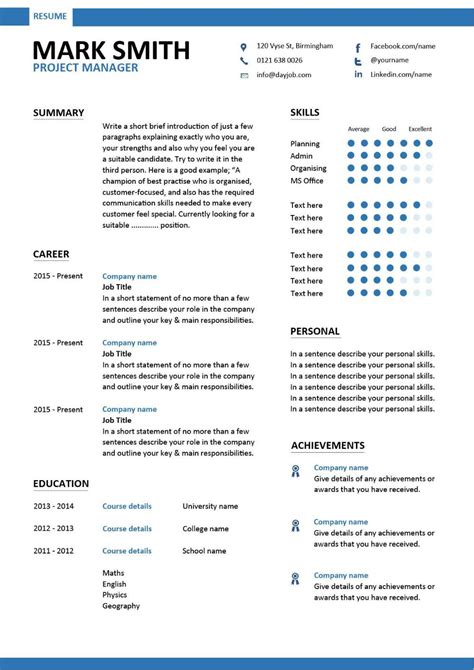 One Page Resume Template For Project Manager • Invitation Template Ideas