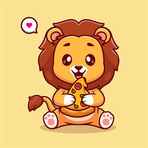 Free Vector | Cute Lion Eating Pizza Cartoon Vector Icon Illustration Animal Food Icon Concept ...