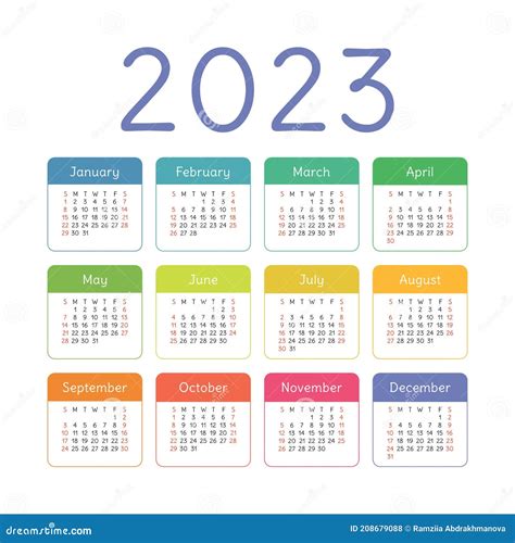 Calendar 2023 Year. English Colorful Vector Square Pocket or Wall ...