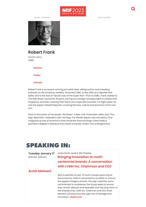 Robert Frank CNBC Wealth Editor - Speaker at NRF 2023 Retail's Big Show by Robert Frank CNBC - Issuu