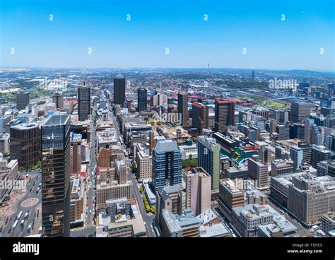 Johannesburg skyline. Aerial view over the Central Business District ...