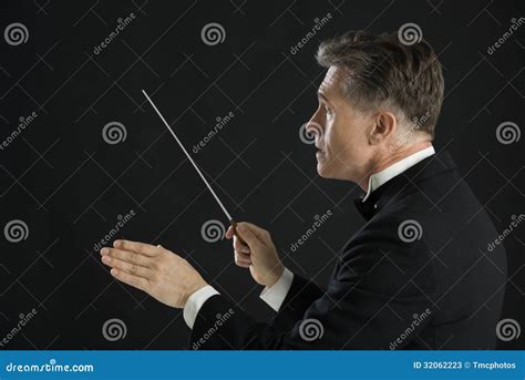 Male Orchestra Conductor Directing with His Baton Stock Image - Image ...