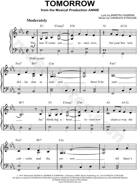 "Tomorrow" from 'Annie' Sheet Music (Easy Piano) in Eb Major ...