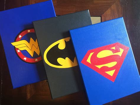 Set of 3 Superhero wall art Super hero handmade canvas paint