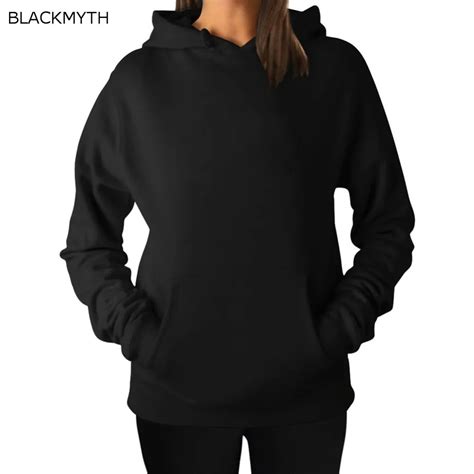 BLACKMYTH Fashion Black Hoody Crewneck Blank Hoodies Sweatshirt Women's Loose Tops|hoodie ...