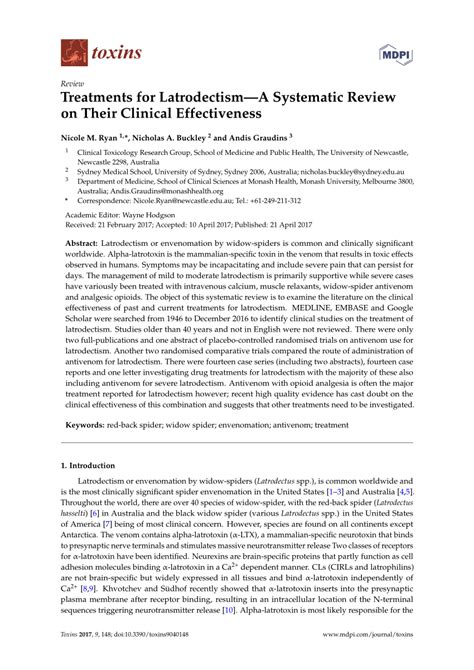 (PDF) Treatments for Latrodectism—A Systematic Review on Their Clinical Effectiveness