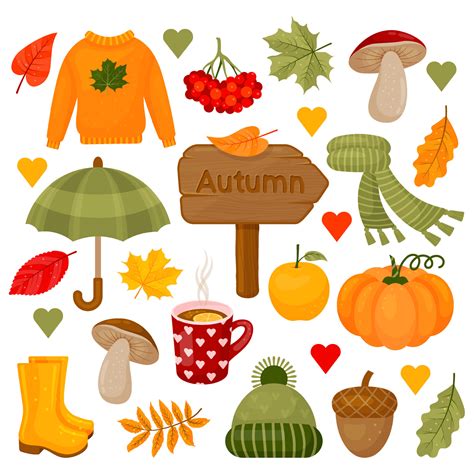 Autumn color collection. Clipart set with autumn leaves, pumpkin, acorn ...