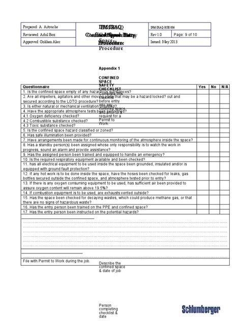 Confined Space Safety Checklist | PDF | Occupational Safety And Health ...