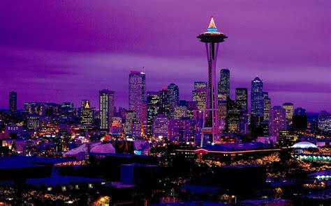 Download Light Night City Space Needle Man Made Seattle HD Wallpaper