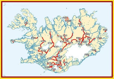 A map of Iceland's F-roads network of mountain roads | Camping in Iceland