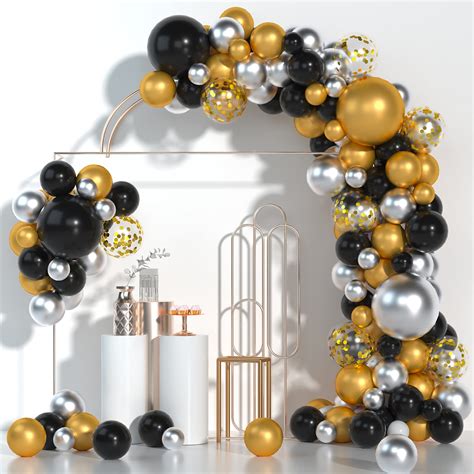 Buy Black Gold Silver Balloon Garland Kit 102pcs Black and Metallic Gold Chrome Silver Balloons ...