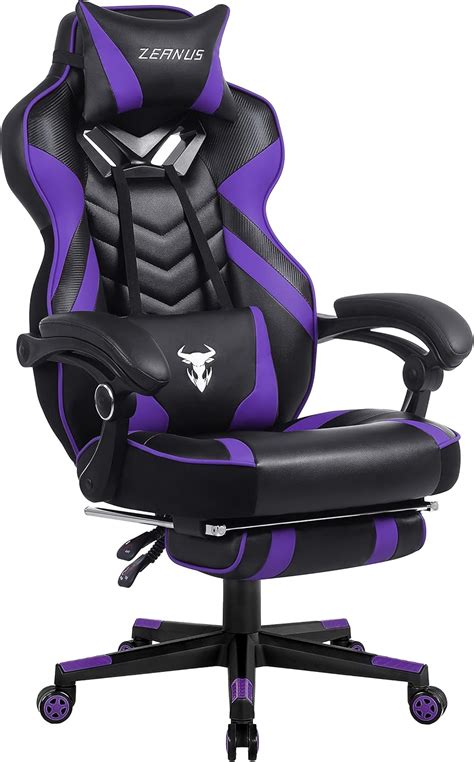 Purple Gaming Chair with Footrest, Massage, and Reclining for Big and Tall Adults From Zeanus