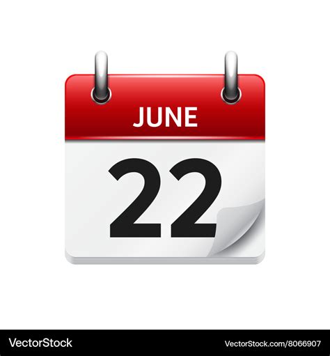 June 22 flat daily calendar icon date Royalty Free Vector