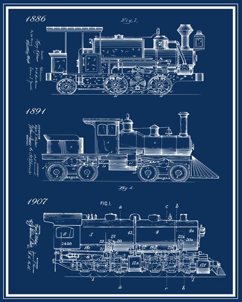 Locomotive Train Art Blueprint Poster Kids Birthday Steam | Etsy