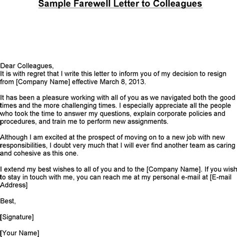 sample farewell letter colleagues dear with regret boss after resignat ...