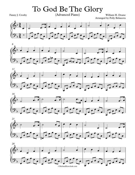 Advanced Piano Arrangement Sheet Music – To God Be The Glory | Piano ...