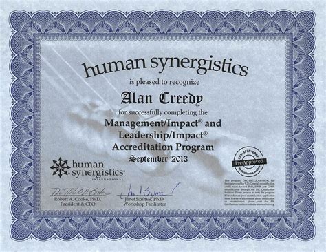 impact certificate - Alan Creedy