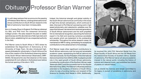 Obituary: Professor Brian Warner – National Research Foundation