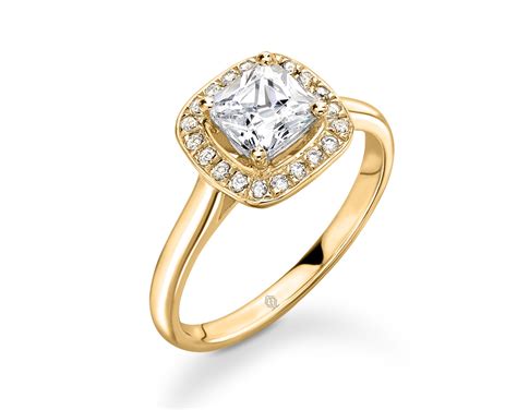 18K YELLOW GOLD HALO CUSHION CUT DIAMOND ENGAGEMENT RING