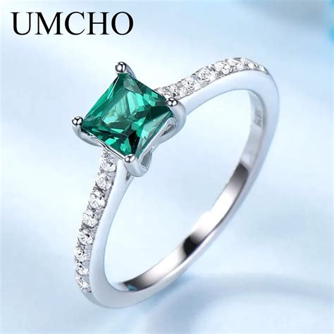 UMCHO Green Emerald Gemstone Rings for Women Genuine 925 Sterling ...