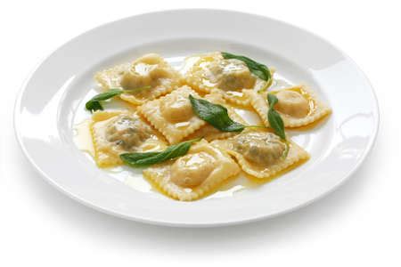 homemade ravioli pasta with sage butter sauce , italian foodの写真素材 ...