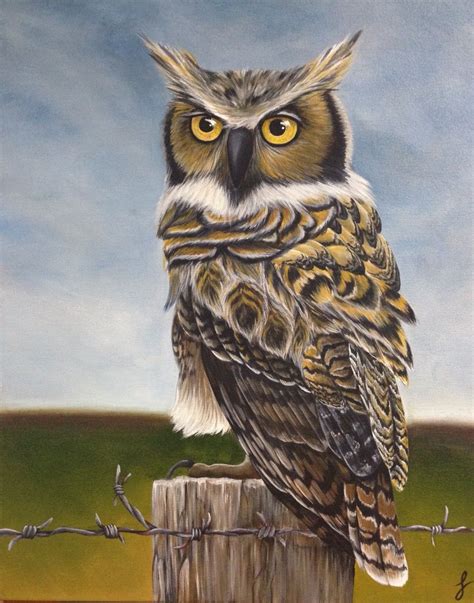 Great horned owl acrylic painting by Jennifer Noseworthy Owl Bird, Bird ...