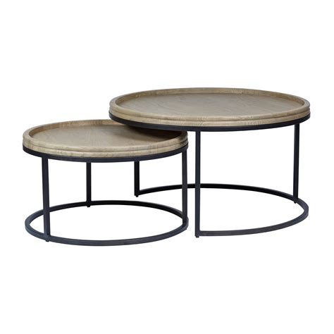 Alessandro 2 Piece Oak Topped Metal Round Nesting Coffee Table Set, 90cm | Round nesting coffee ...