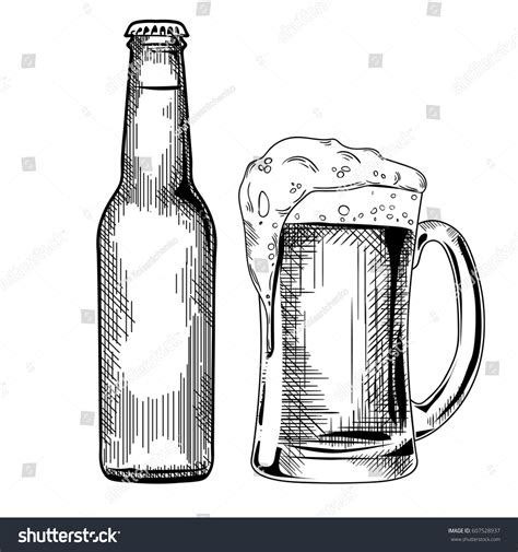 맥주잔과 병 빈티지 벡터의 판화, 포스터, 스톡 벡터(로열티 프리) 607528937 | Shutterstock