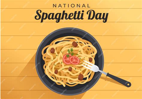 Premium Vector | National spaghetti day with a plate of italian noodles ...