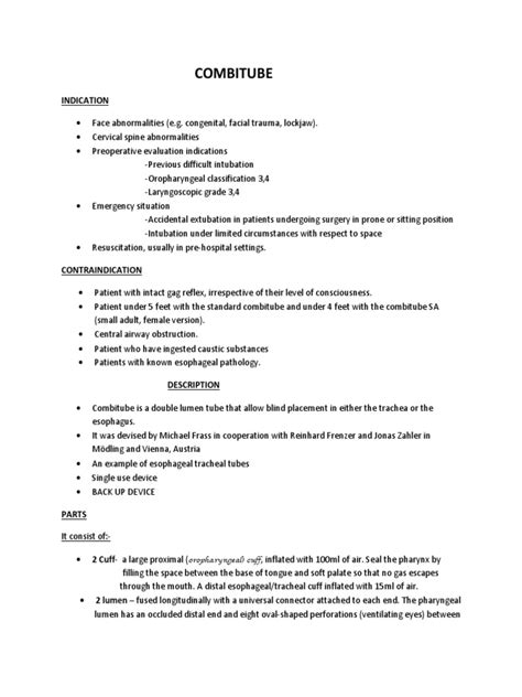 Combitube: Indication | PDF | Human Anatomy | Respiratory System