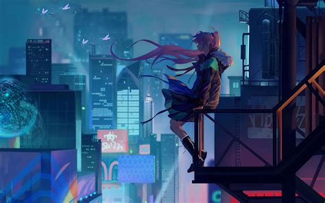 City Anime Girl Alone 4k Wallpaper - Free Wallpapers for Apple iPhone And Samsung Galaxy.