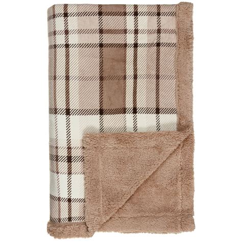 Check Sherpa Throw - Natural/Mink | Soft Furnishings | Throws - B&M