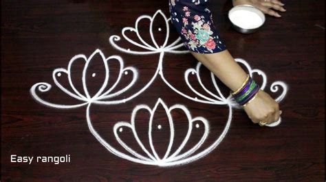 Simple flower kolam designs with 7x1 dots || 7 dots muggulu designs ...