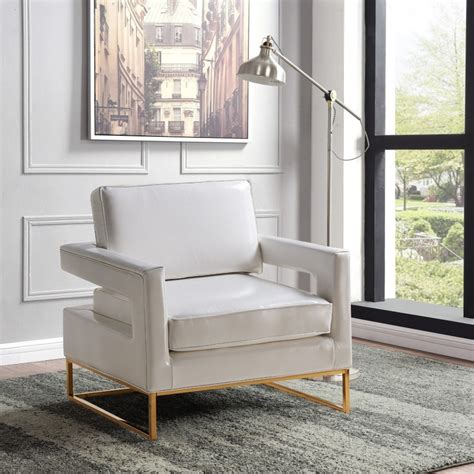 Accent Chair In White Faux Leather & Gold Base - AptDeco