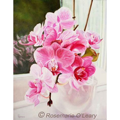 Pink Orchid Painting Signed Print - Rosemarie O'Leary Artist