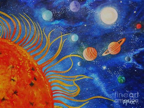 Creation Fourth Day Moon Sun Stars Planets Painting by Caroline Street