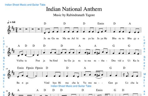 Jana Gana Mana (arr. Indian Sheet Music and Guitar Tabs) by Kenneth Lewis Sheet Music for Piano ...