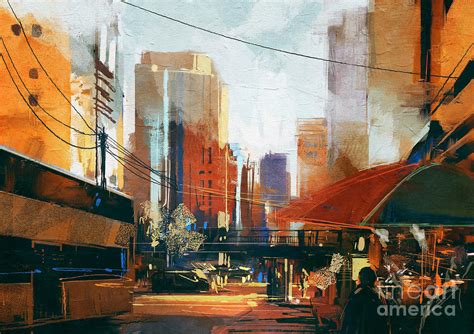 Painting Of City Street Digital Art by Tithi Luadthong - Fine Art America