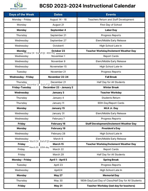 Berkeley County Schools Calendar 24-25 - Gill Clementine