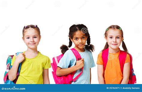 Girls with backpacks stock image. Image of portrait, beautiful - 25762471